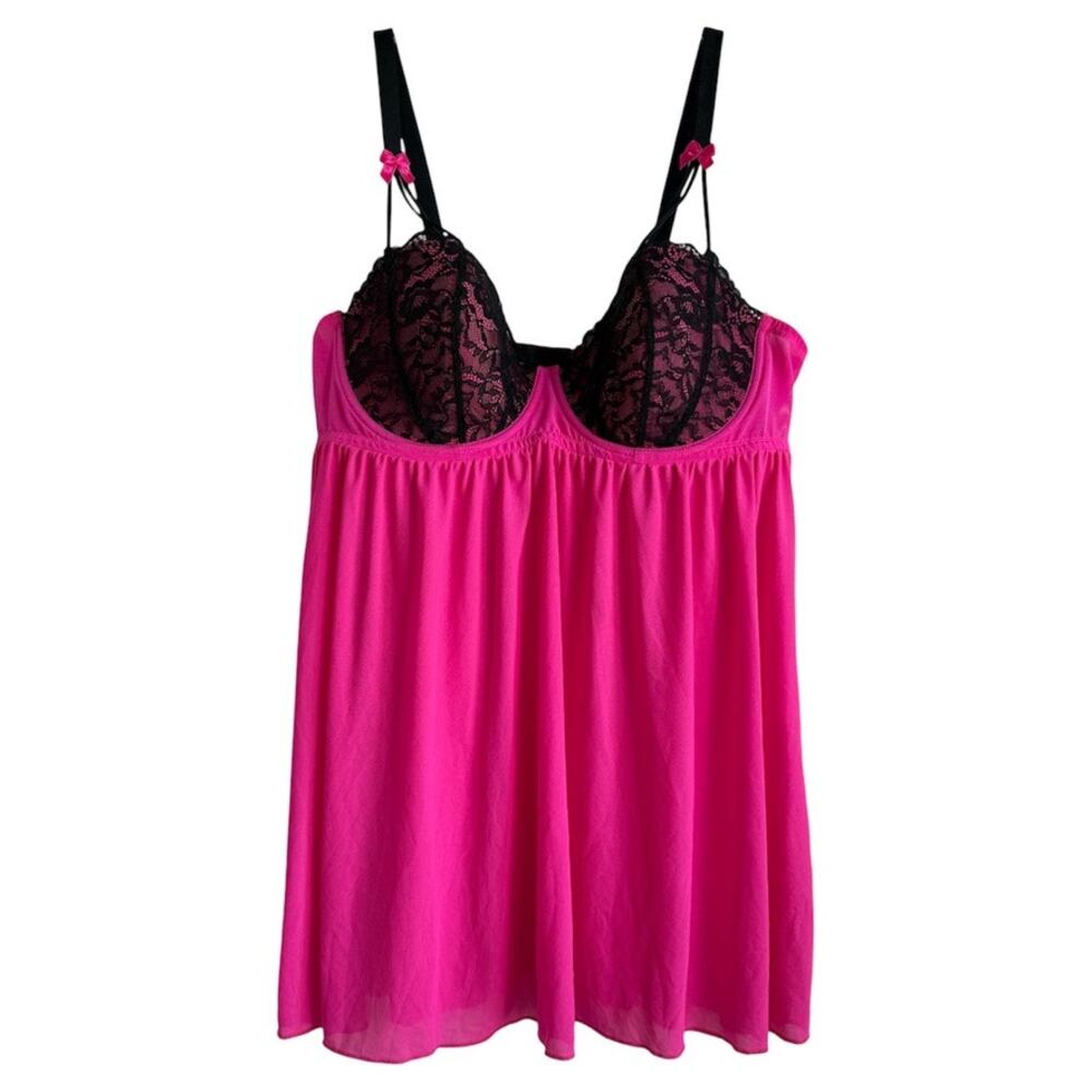 Torrid Hot Pink Sheer Mesh Black Lace Trim Chemise Dress Lingerie Size 2 (18/20)